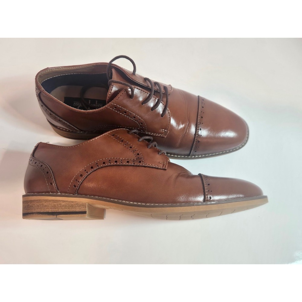 Ashford Hayes Mens Oxford Shoes Brown Cap Toe Brogue Dress Shoes Size 9
